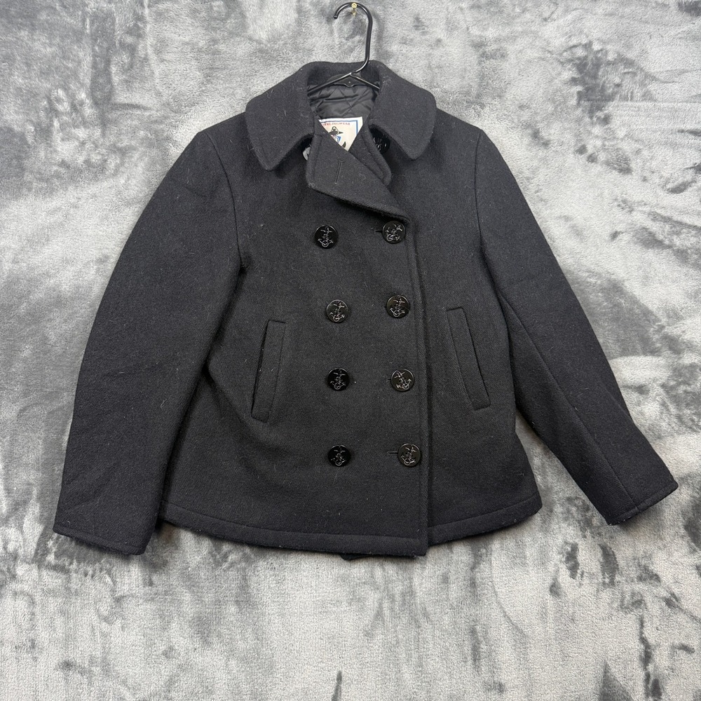 Sterlingwear Peacoat Women 4R Black Wool Blend Double Breasted Anchor Buttons